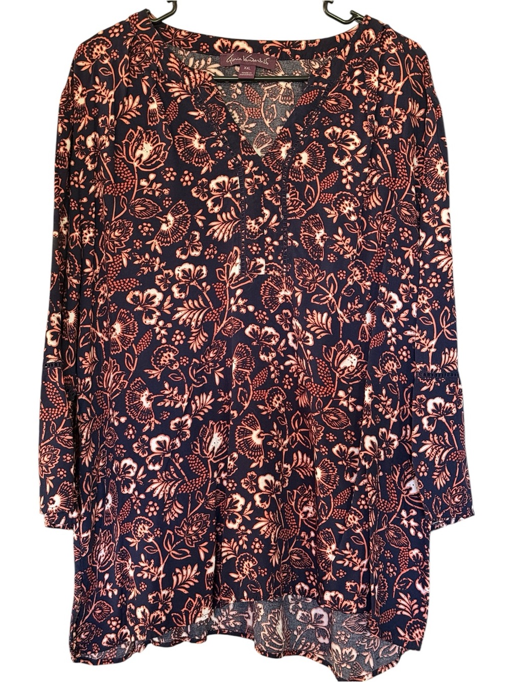 Gloria Vanderbilt Women’s Tunic with Coral-Peach Floral Print Size XXL Comfy